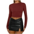 thumbnail image 1 of Besolor Hauts Courts d'Automne pour Femmes Col Rond Manches Longues Chemises Basiques Décontractées Ajustées pour Sortir, 1 of 7
