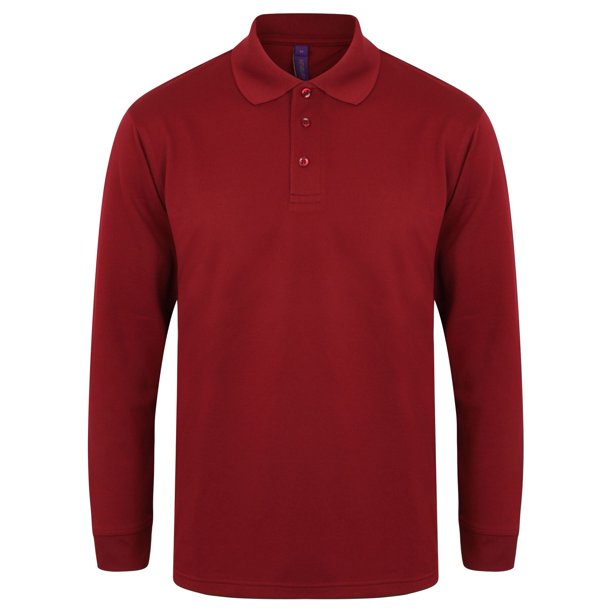 Henbury - Polo de manga larga con control de la transpiracion Modelo Coolplus hombre caballero (Burdeos)