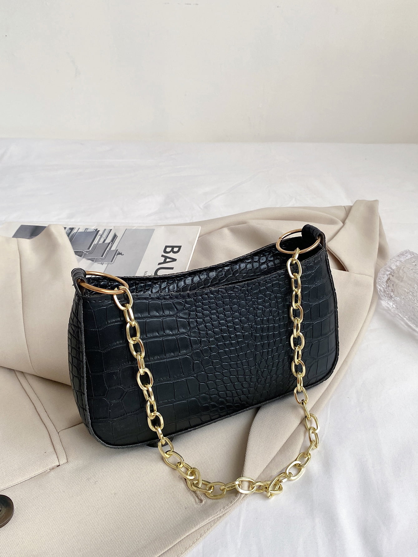 Buy Croc Embossed Chain Baguette Bag for Women at Ubuy Angola - Main Image