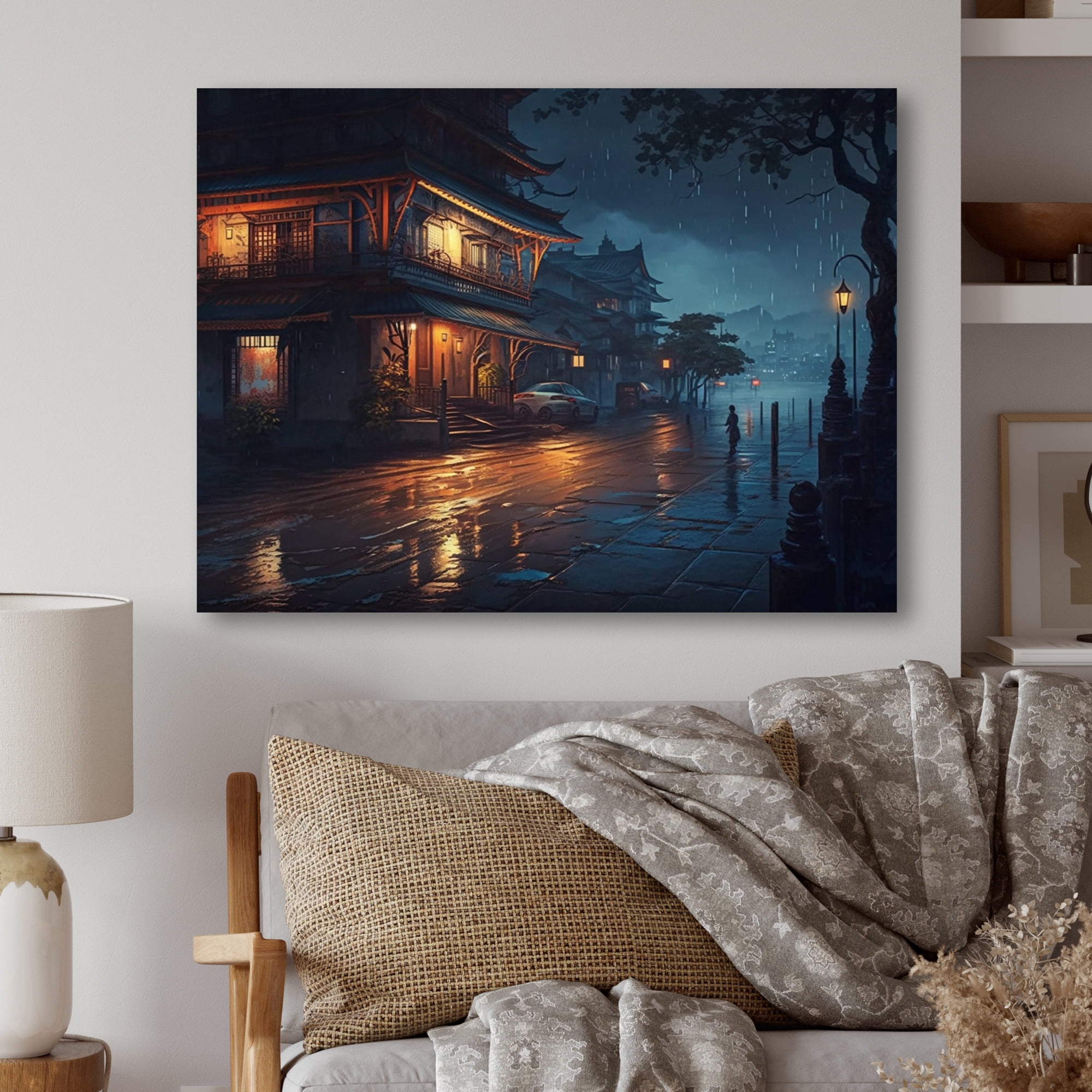 Designart City Under A Rainfall Canvas Wall Art