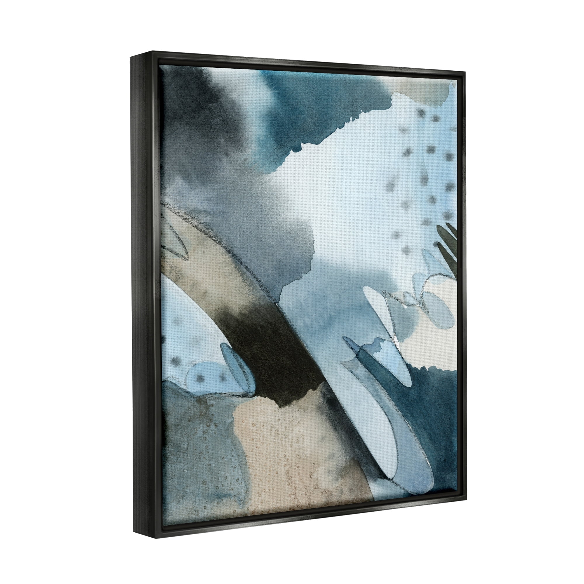 Stupell Industries Layered Scribble Shapes Abstract Blue Accent Forms Painting Jet Black Floating Framed Canvas Print Wall Art, Design by Grace Popp