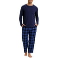 thumbnail image 2 of INSPIRAR CHIC Conjunto de Pijamas de Dos Piezas para Hombre, de Manga Larga, Color Sólido, Patrón de Cuadros, Azul Oscuro, 2 of 5