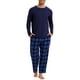 thumbnail image 2 of INSPIRAR CHIC Conjunto de Pijamas de Dos Piezas para Hombre, de Manga Larga, Color Sólido, Patrón de Cuadros, Azul Oscuro, 2 of 5
