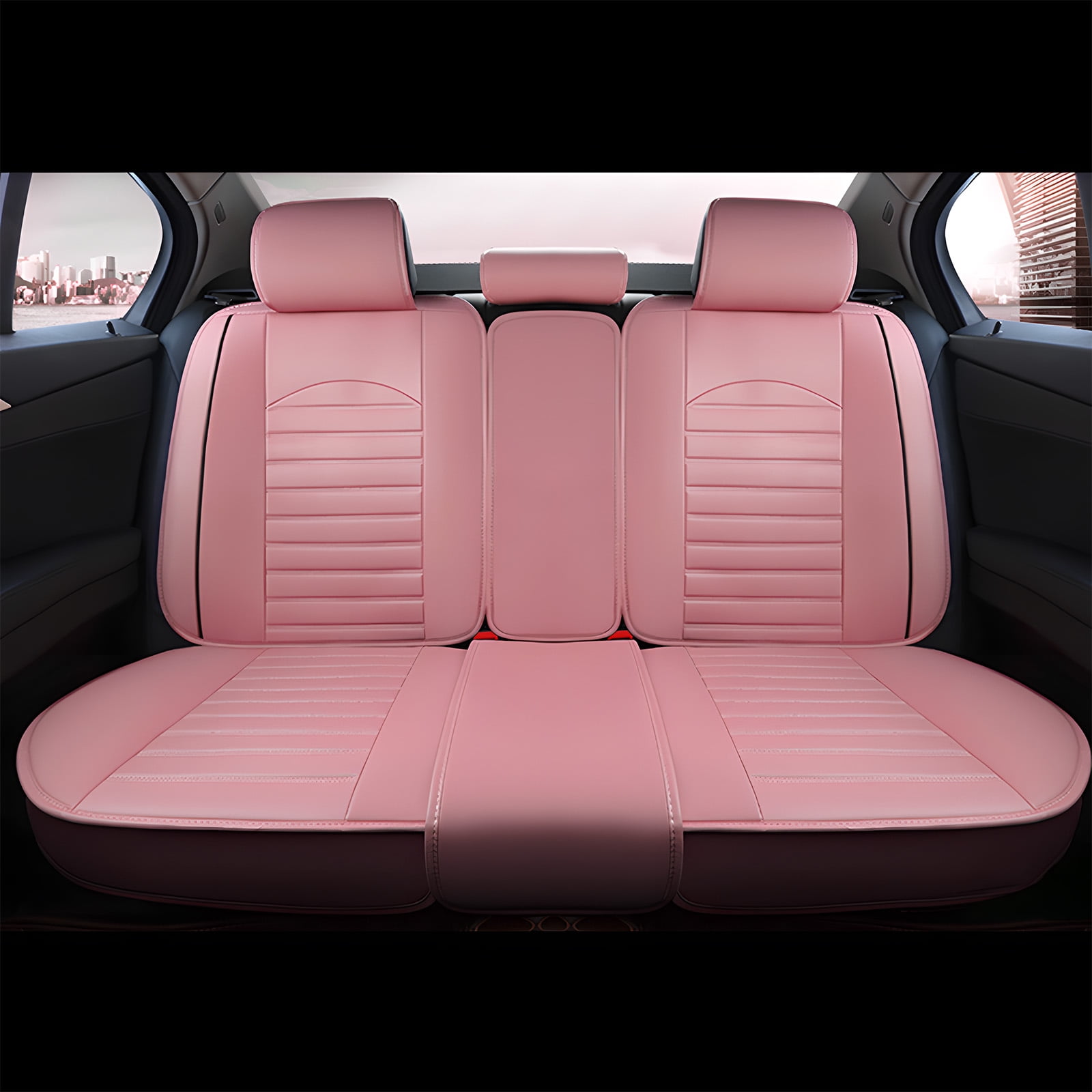 OTOEZ Universal Car Seat Cover Pink PU Leather 5 Seats, Front Rear Seat Protector Full Set, Waterproof Cushion Fit Most Honda Toyota Chevy Ford Nissan Vehicle Truck SUV