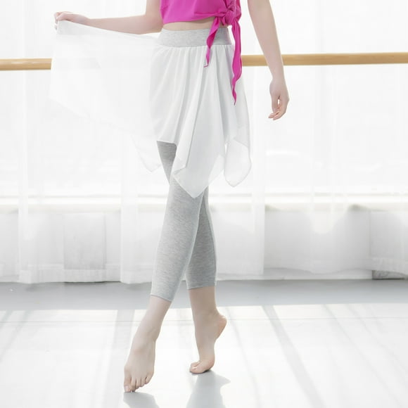 Yeacher Women 2-in-1 Leggings Soft Modal Chiffon Skirt Asymmetrical Slim Dance Yoga Pilates Ballet Jazz Latin Crop Pants
