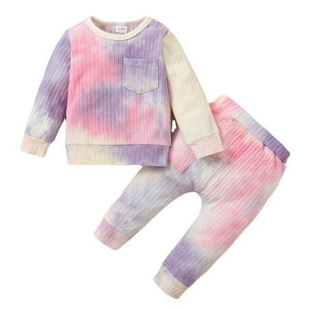 

ZHAGHMIN Boy Clothes Set Baby Boys Girls Tie Dye Long Sleeve Ribbed T Shirt Tops Cotton Pants Trousers Sleepwear Pajamas Outfit Set 2Pcs Clothes Bow Outfit Track Suit Boys 6 Toddler Boys Suspenders