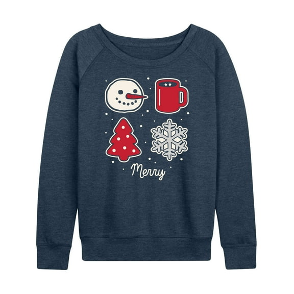 Instant Message - Merry Christmas Grid - Women's Lightweight French Terry Long Sleeve Shirt