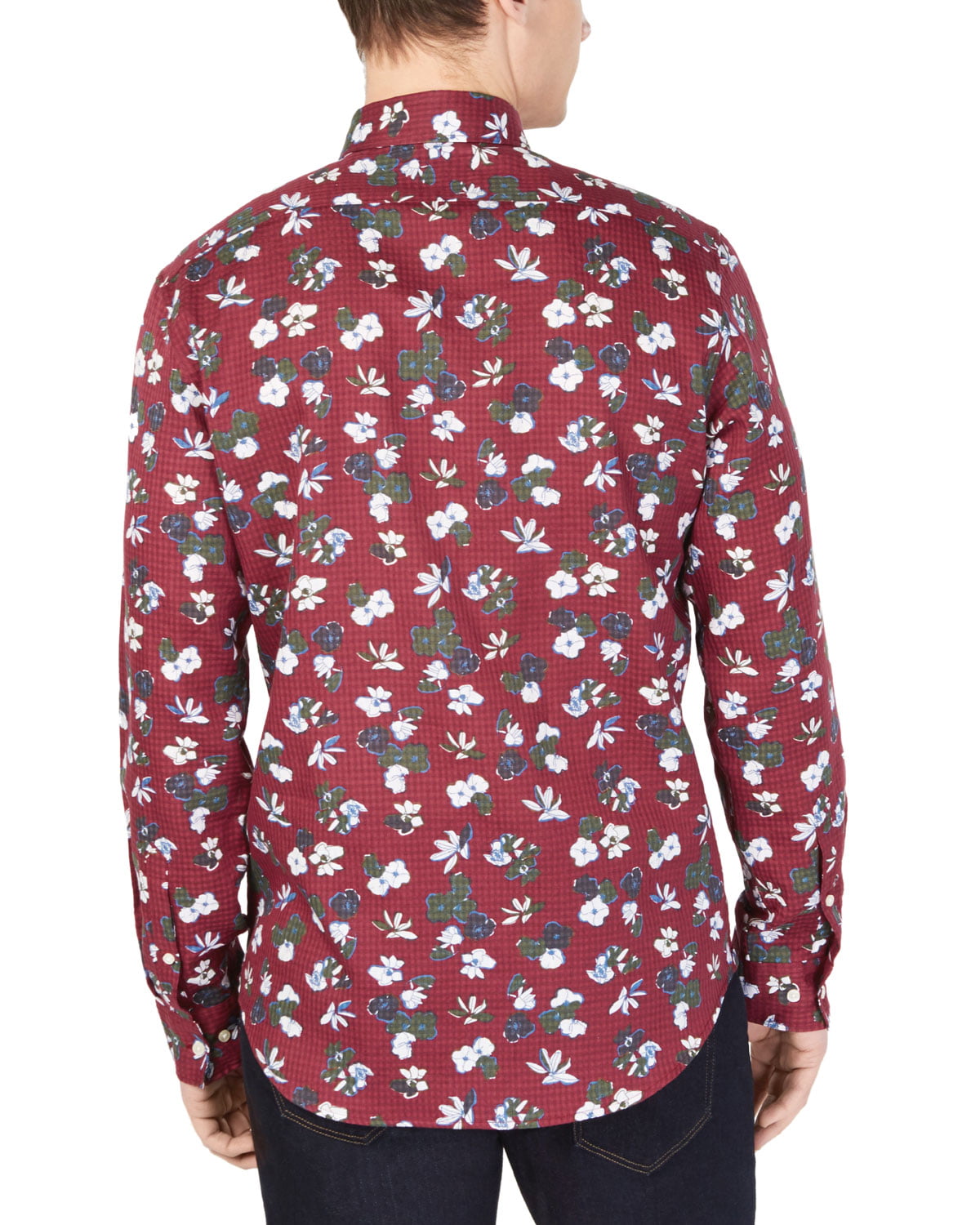 Michael Kors Men's Slim Fit Button Front Floral Shirt Raspberry Size XL 