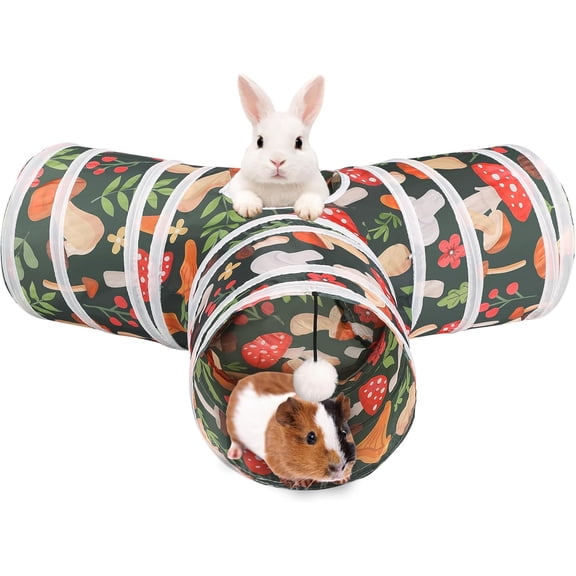 Rabbit Toys, Bunny Tunnel & Tube, Collapsible 3 Way Rabbit Hideout Tunnel with Chew Toy for Bunny Guinea Pig Ferret Kitten