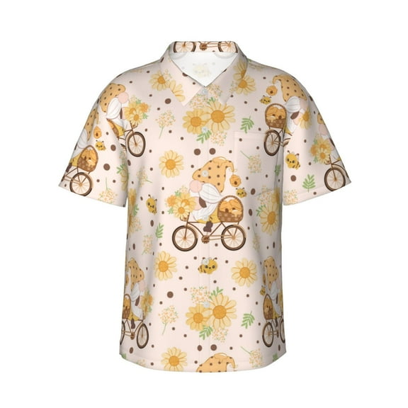 Easygdp Cute Bee Gnome Men's Hawaiian Shirts Print Lapel Short Sleeve for Beach, vacation, party, casual occasions - Small