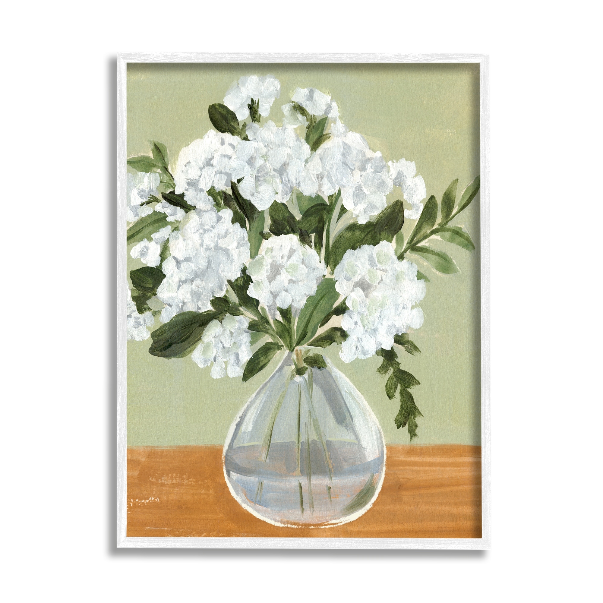 Stupell Industries White Hydrangea Flower Bouquet Vase Still Life Painting White Framed Art Print Wall Art, Design by Annie Warren