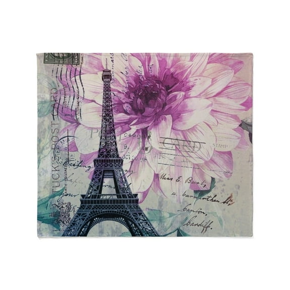 CafePress - Floral Paris Eiffel Tower Art Throw Blanket - Soft Fleece Throw Blanket, 50"x60" for All Ages