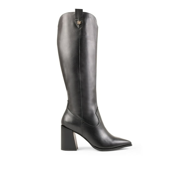 Botas Altas Negras De Tacón Grueso De Piel Para Dama Davenia