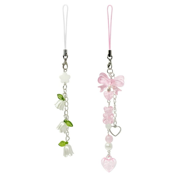 Wrapables Cute Aesthetic Y2K Cell Phone Charms, Accessories for Keychain Handbag Pendant (Set of 2), Lilies and Bows