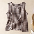 thumbnail image 5 of Womens Gauze Tank Tops Trendy Plaid Gingham Boho Blouses Summer Casual Tunic Top Beach Cute Sleeveless Shirt Coffee Size S, 5 of 5