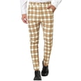 thumbnail image 1 of INSPIRE CHIC Men's Formal Color Block Slim Fit Flat Front Plaid Dress Pants 30 Khaki, 1 of 7