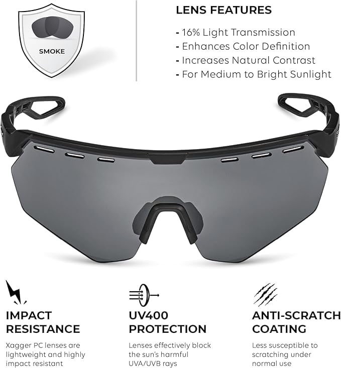 Xagger Sport Shield Sunglasses for Men Women Cycling Running Baseball UV400 Sun Glasses Wrap Around TR90 Frame