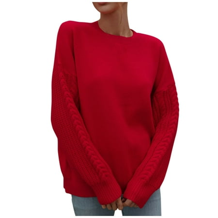 

Sweaters For Women Fall Maternity Clothes Cream Sweater Women Women s Tunic Sweatshirt Xl Women s Autumn And Winter Solid Round Neck Long Sleeve Knit Sweater Pullover Color Neck (M Red) TBKOMH