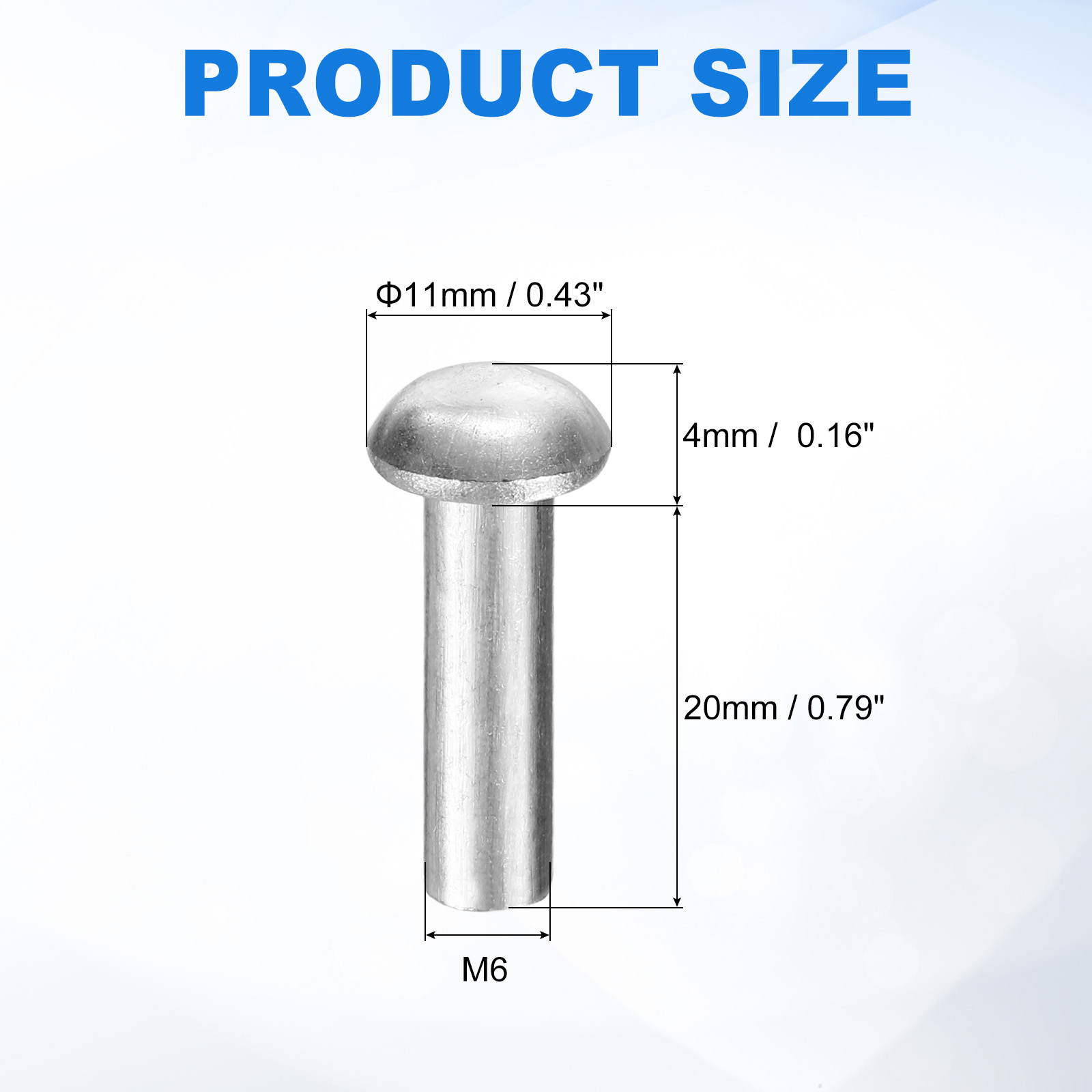 Uxcell 150 Pack Brazier Head Solid Aluminum Rivets, M6 Dia x 20mm Length Round Head Aluminum Boat Rivets for Repairing Boats, Machinery, Aircraft, Automobile Industry