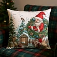 thumbnail image 3 of 18x18 Inch Christmas Throw Pillow Cover with Santa Claus & Blue Bird, Red Green Holiday Decor for Sofa Couch Bed, Festive Winter Scene Pillowcase A, 3 of 6