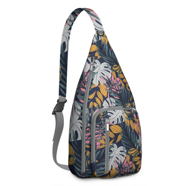 Boho Tropical Sling Backpack - Lush Exotic Flowers Print Shoulder Bag, Compact Lightweight for Essentials