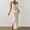 Beige, variant on Womens Swimsuit Beach Cover Up Deep V Neck Sleeveless Hollow Out Hot Bikini Mesh Knit Long Dress Split Slim Cut Out Dress