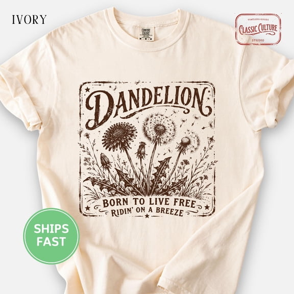 Dandelion Born to Live Free Shirt, Vintage Wildflower Graphic Tee, Western Country Music Shirt, Boho Botanical Gift for Women