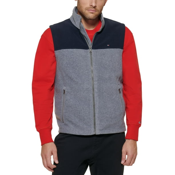 Chaleco Tommy Hilfiger de forro polar para hombre, color azul marino y gris claro, XL