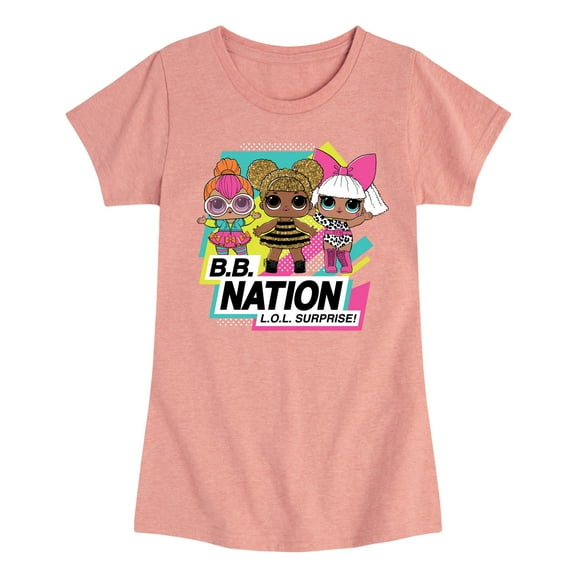 LOL Surprise! Dolls - B.B. Nation - Queen Bee, Neon QT, & Deva - Toddler & Youth Girls Short Sleeve Graphic T-Shirt