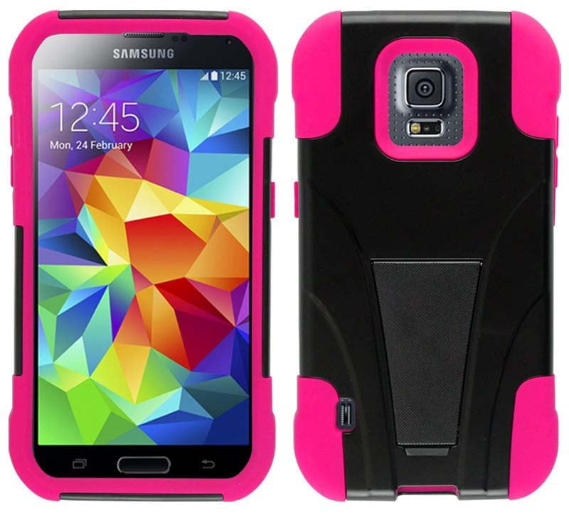 GALAXY S5 CASE, HOT PINK ARMOR FUSION HYBRID CASE COVER STAND FOR ...