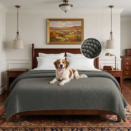 H.VERSAILTEX Plush Chenille Pet Blanket Anti Slip Washable Couch Cover Furniture Protector Bed Cover for Dogs Cats 52 x 82 (1 Pack) Grey