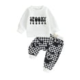 thumbnail image 2 of Infant Toddler Baby Boy Halloween Outfits 6M 12M 18M 24M 3Y 4Y Long Sleeve Sweatshirt Checkerboard Trousers Set, 2 of 10