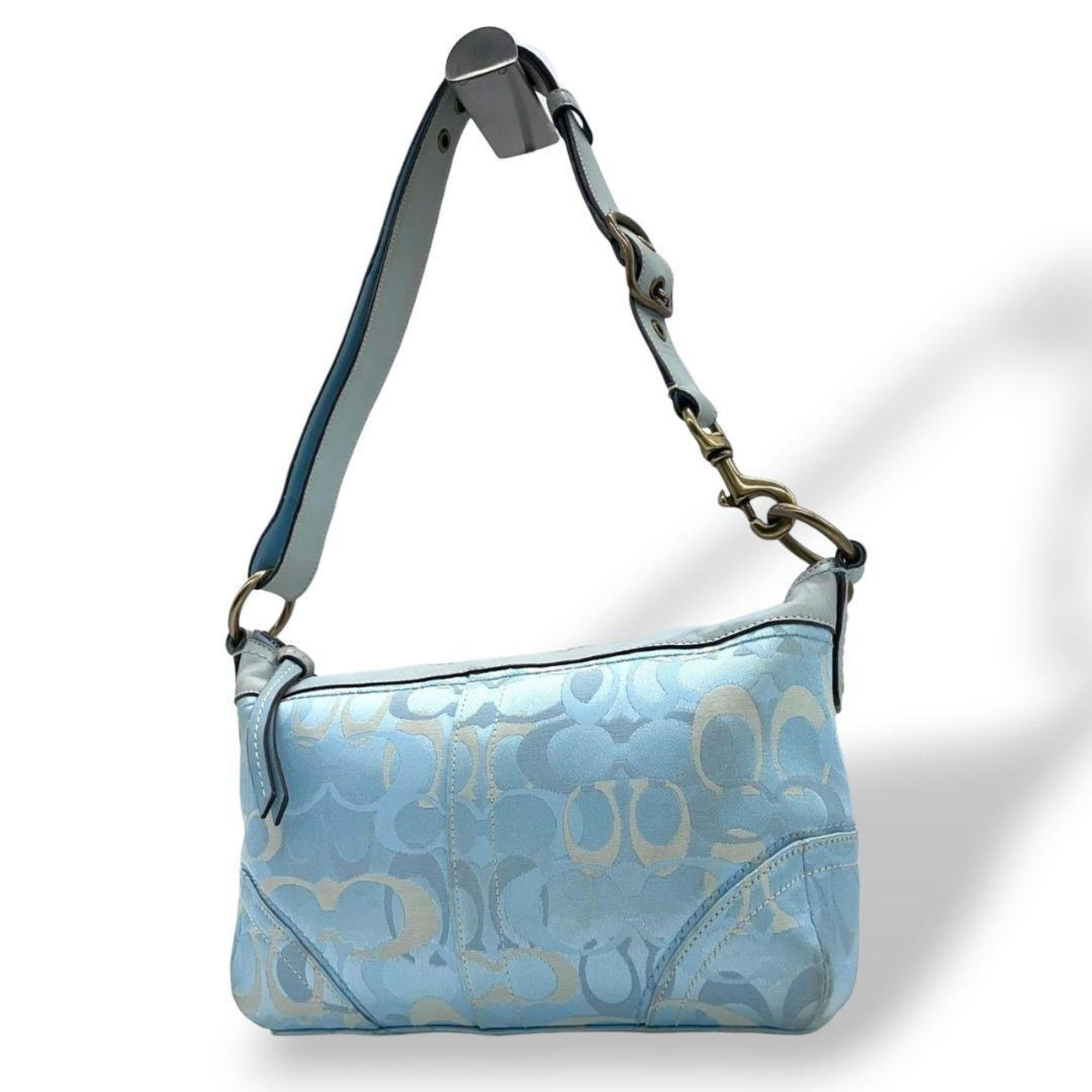 Pre-Owned Coach Signature Hobo One-Shoulder Tote Bag in Light Blue
