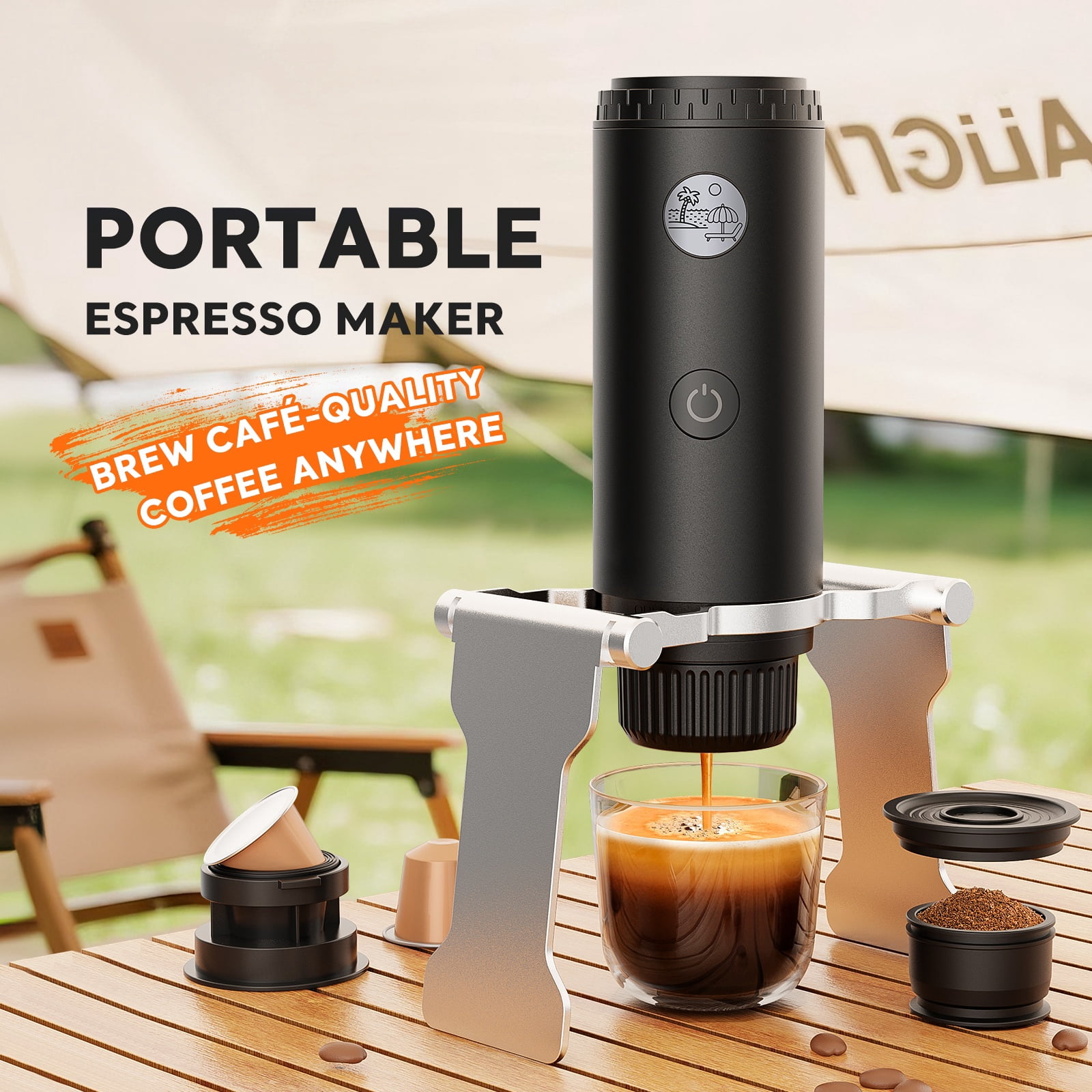 3-in-1 Portable Espresso Machine, Travel Coffee Maker with Self-Heating USB-C, 19Bar Mini Espresso for Camping Hiking Office