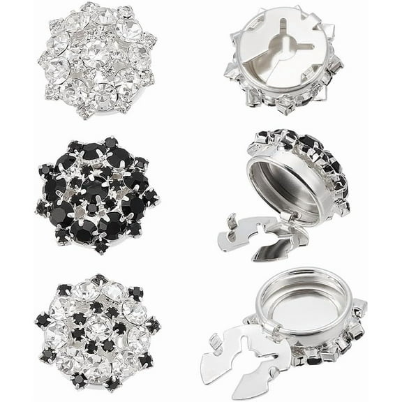 6Pcs 3 Colors Rhinestone Buttons Cover Sleeve Buttons Cover Flower Buttons Cover Detachable Shirt Button Clips Buttons Jewelry for Dress Suit Tux Shirt Accessories