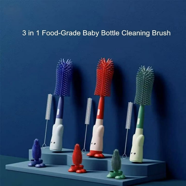 Baby Bottle Cleaning Brush Kit 3 In 1 Multi Functional Silicone