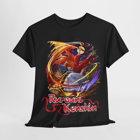 Dynamic Rurouni Kenshin Men's T-Shirt - Bold Anime Design for Action Fans