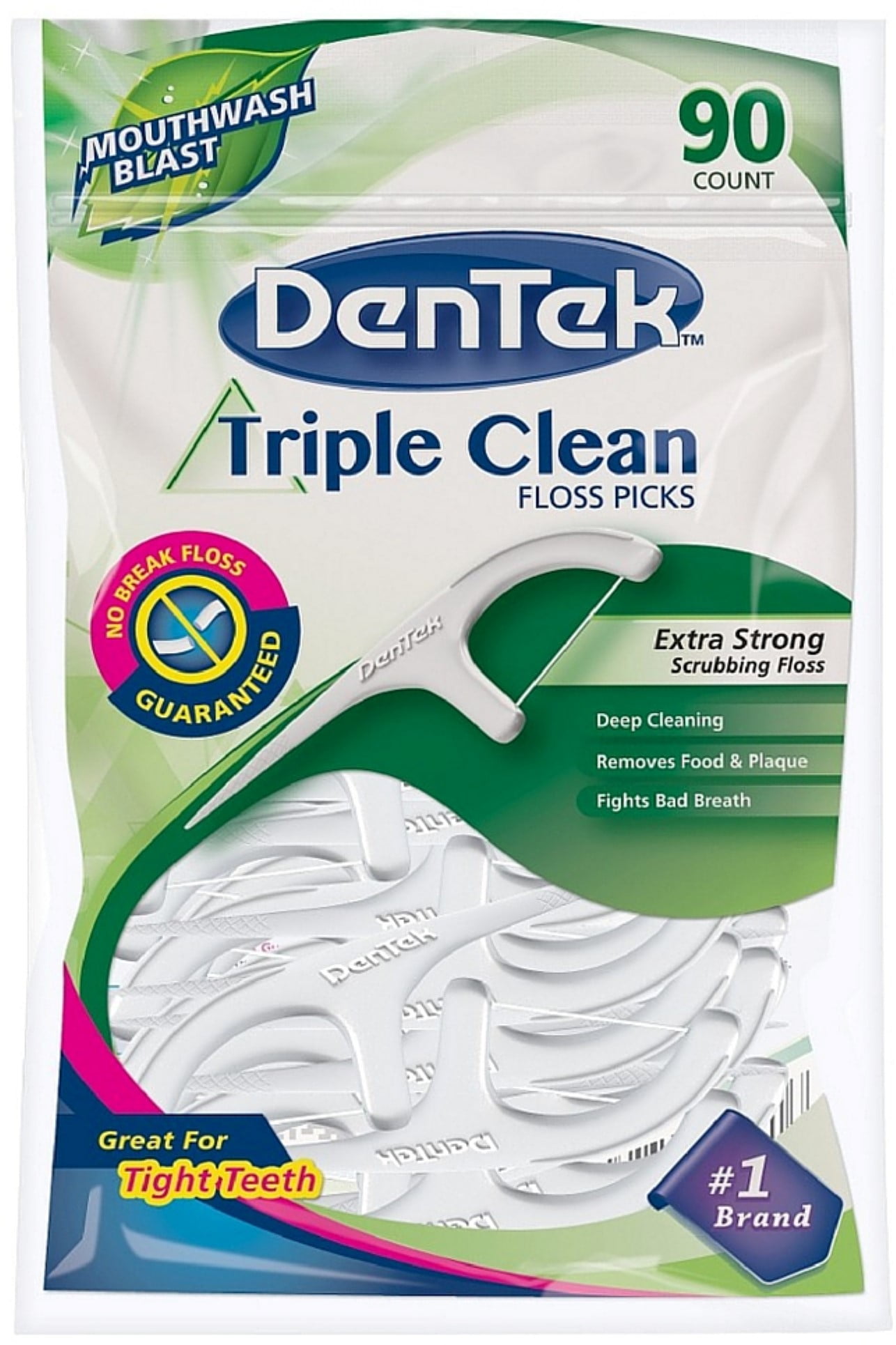 DenTek Extra Strong Triple Clean Floss Picks, Mouthwash Blast 90 ea