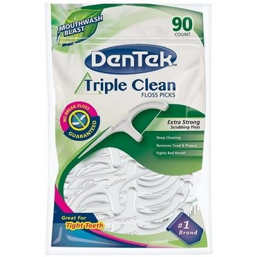 DenTek Extra Strong Triple Clean Floss Picks, Mouthwash Blast 90 ea (Pack of 4)
