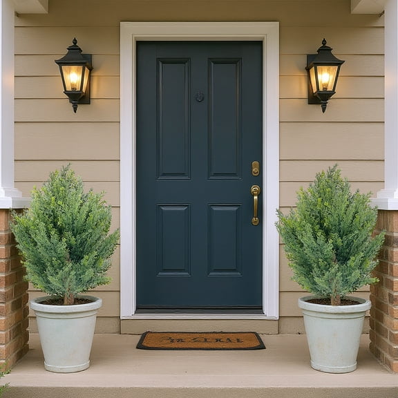 Artificial Cypress Shrub Ball Trees 2 Pack 30" Inch Fake Evergreen Plants with Ground Spikes Outdoor Artificial Plants Resistant to UV Ray for Front Porch Garden Indoor Outdoor