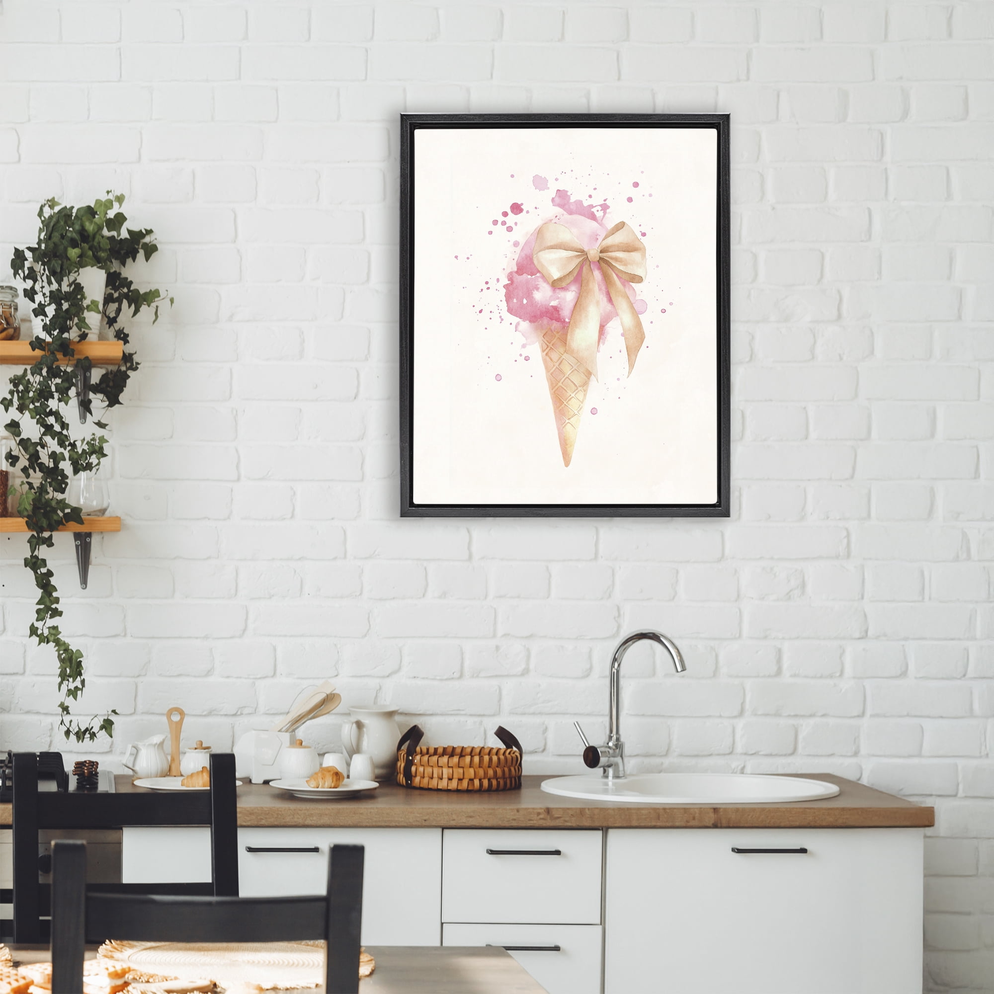 Stupell Industries Icy Charm Ice Cream Cone Black Framed Floater Canvas Wall Art, design by Svetlana Aleynikova