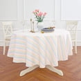 thumbnail image 3 of Solino Home Linen 60 Inch Round Tablecloth - Julia, 100% Pure Linen Multicolor Muted Pastel Stripe Round Tablecloth - Machine Washable Table Cloth for Spring, Easter, 3 of 4