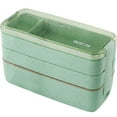 thumbnail image 1 of WIFKLSIIPG Lunch Box Leakproof Microwave Food Container Wheat Straw 3 layer Bento Box 900ML(Green), 1 of 1