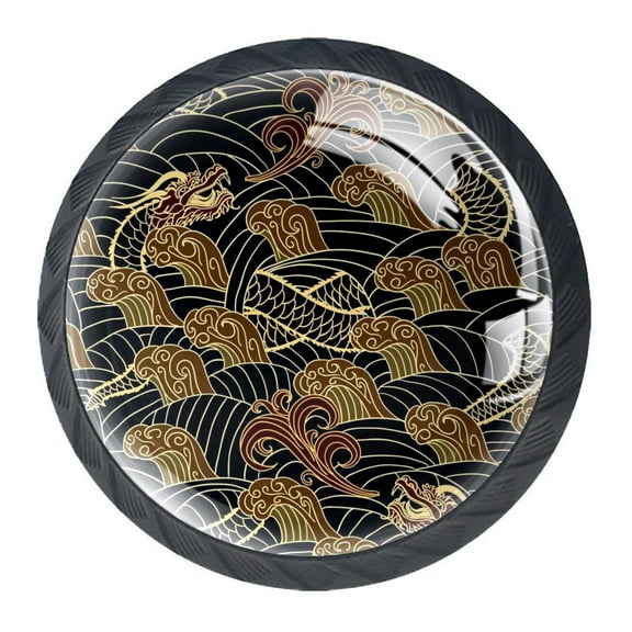 4 Pcs Oriental Traditional Knobs for Kitchen Cabinet Cupboard Dresser Bookcase Drawer Pulls Handles Round Home Decor