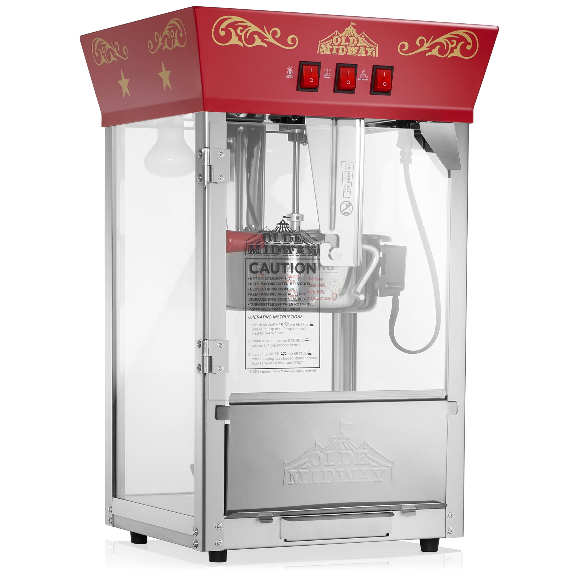 Olde Midway Movie Theater-Style Popcorn Machine with 8 oz Kettle, Red