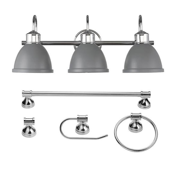 Open Box Globe Electric 51737 Sydney 5 Piece Bathroom Set, Matte Gray & Chrome