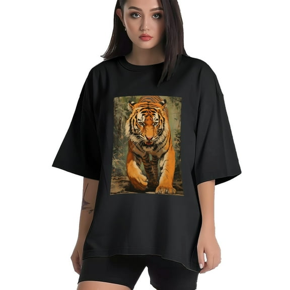 Plus Size Shirt for Women Black Tops for Women Short Sleeves Shirt for Women Tiger 12 T Shirt Crewneck Shirt for Women XS