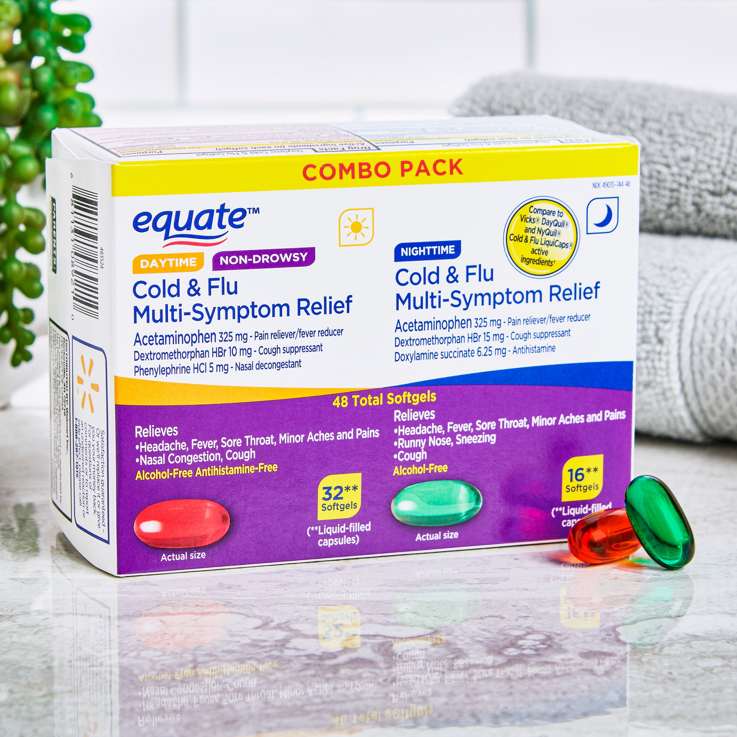 Equate Daytime & Nighttime Cold & Flu Multi-Symptom Relief, 48 Softgels