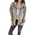 thumbnail image 3 of Yokua Women's Corduroy Drawstring Hooded Pocket Zip Up Jacket Loose Shacket Coat, 3 of 7