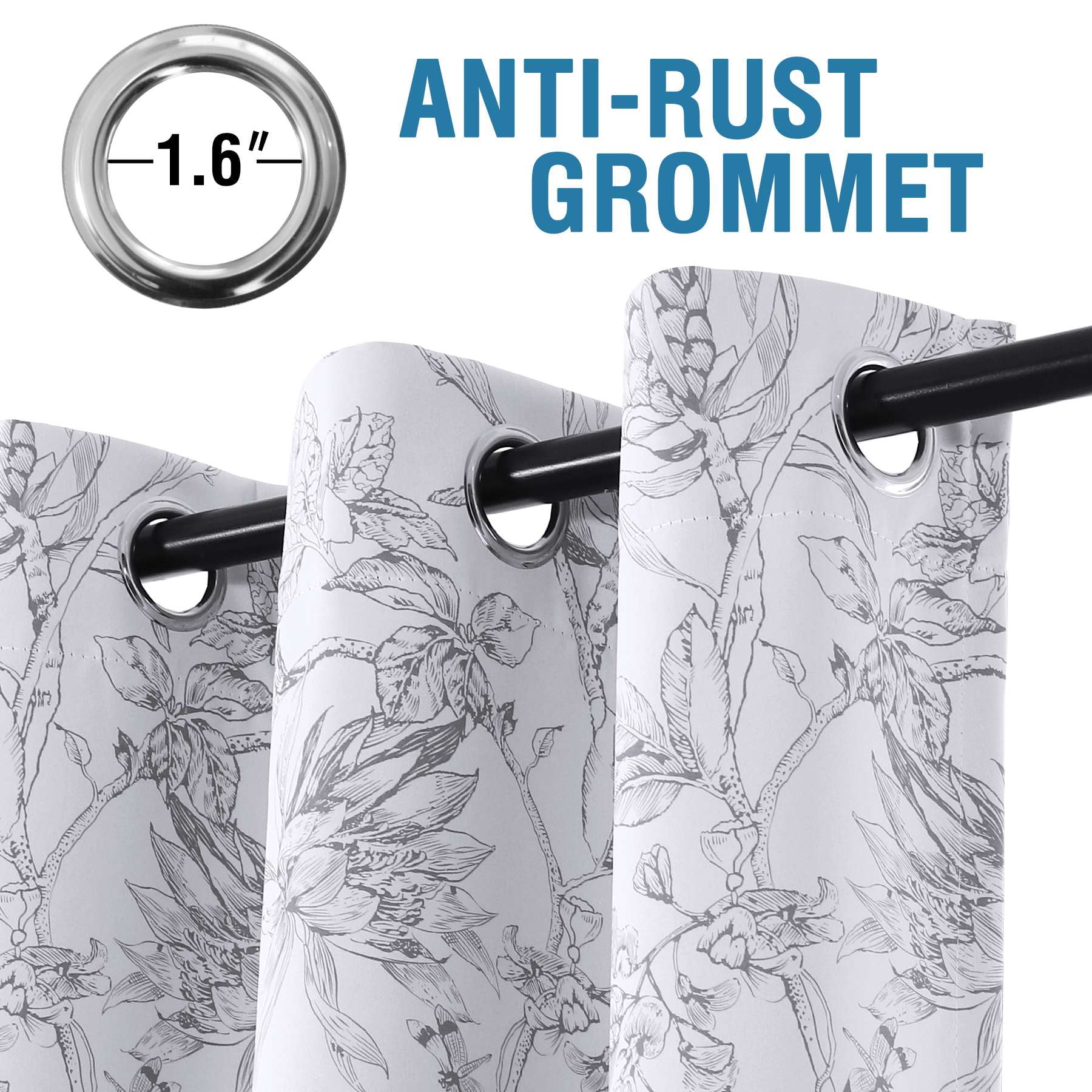 H.VERSAILTEX 100% Blackout Curtains Camellia Floral Printed Drapes Leah Floral Thermal Bedroom Curtains for Living room with Black Liner 2 Panels,52" x 96",Grey